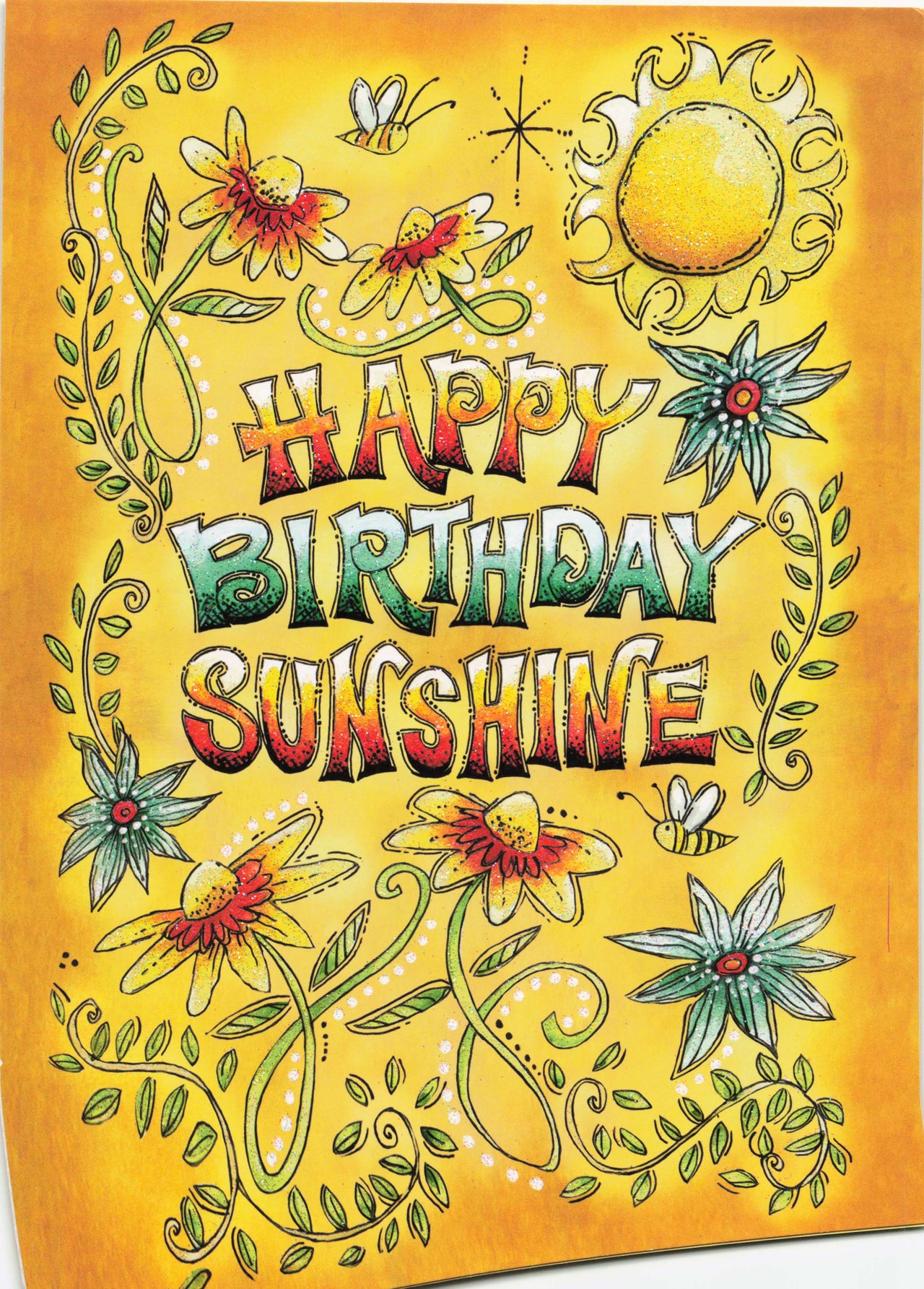 Greeting Card - Graphic copy in yellows with sun