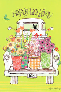 Greeting Card - White pick-up flowers black cat