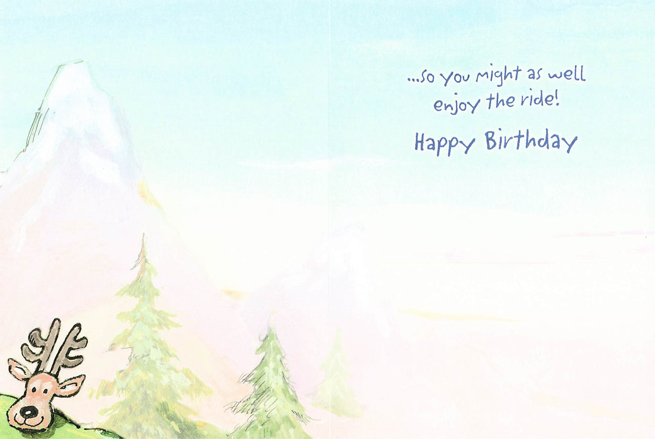 Greeting Card - Guy asleep boat headed at waterfall