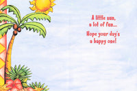 Greeting Card - Flamingos with balloons on beach