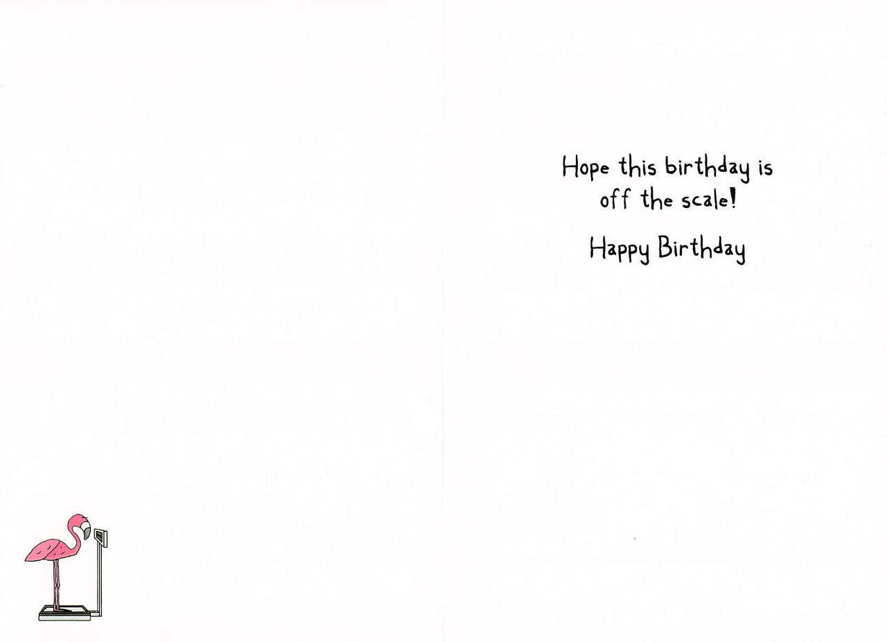 Greeting Card - Flamingo pair; one standing on scale
