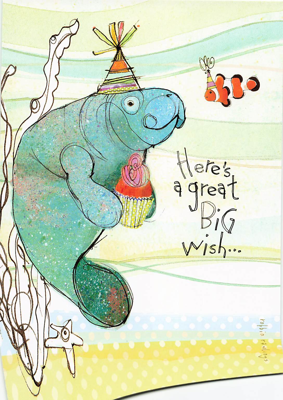 Greeting Card - Manatee and cupcake