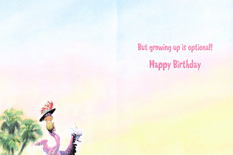 Greeting Card - Two flamingos with hats & cocktails