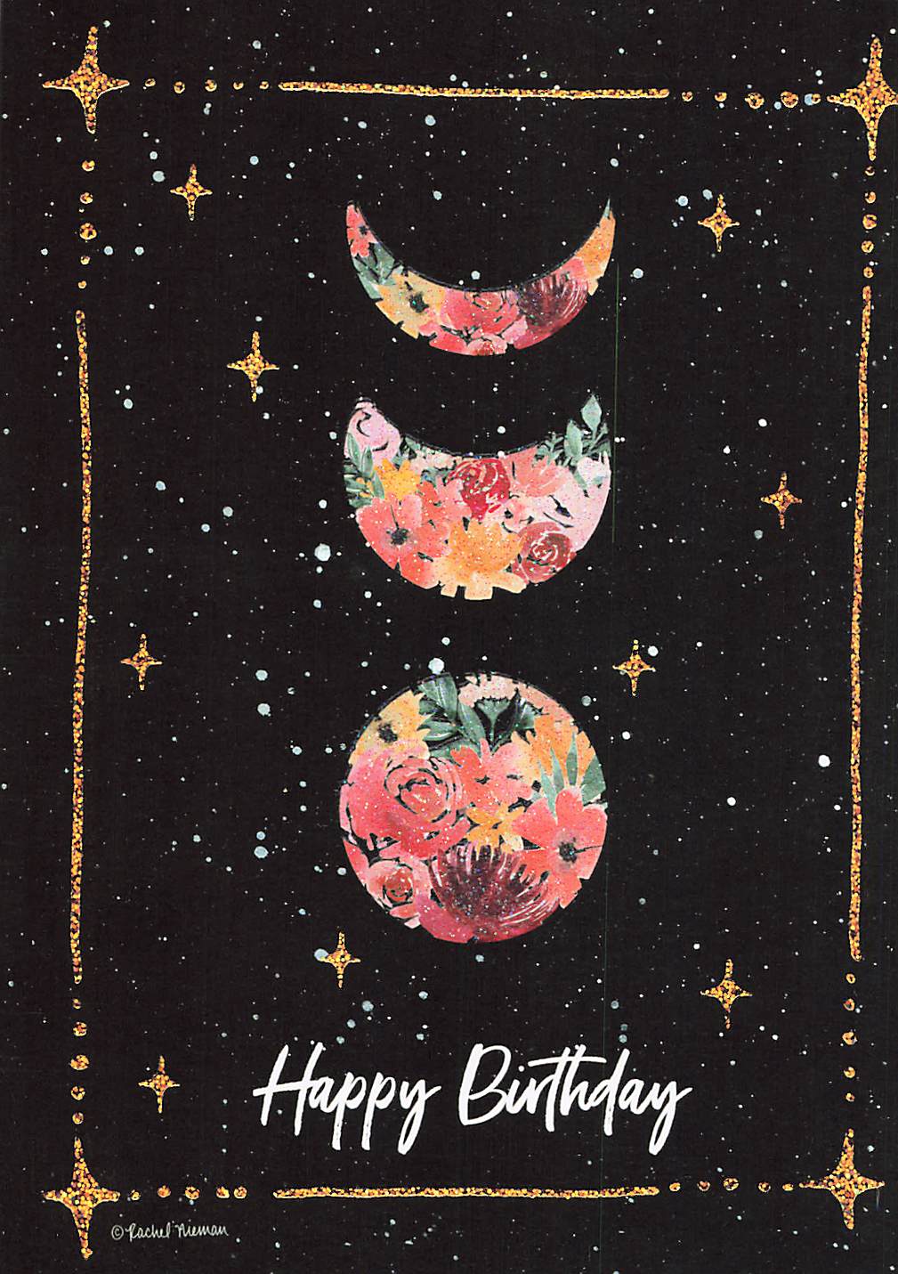Greeting Card - Moon phase shapes with flowers