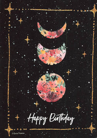 Greeting Card - Moon phase shapes with flowers