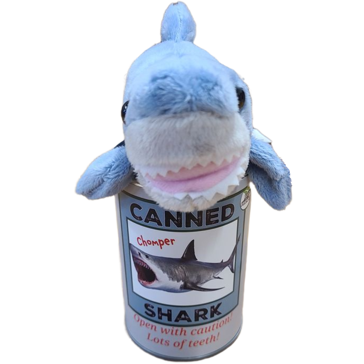 Canned Gifts - Canned Shark | Stuffed Animal Plush w/Jokes | Unique Gift: Pop Top Lid