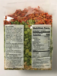 Package of dried split pea soup mix with nutrition facts label and instructions.