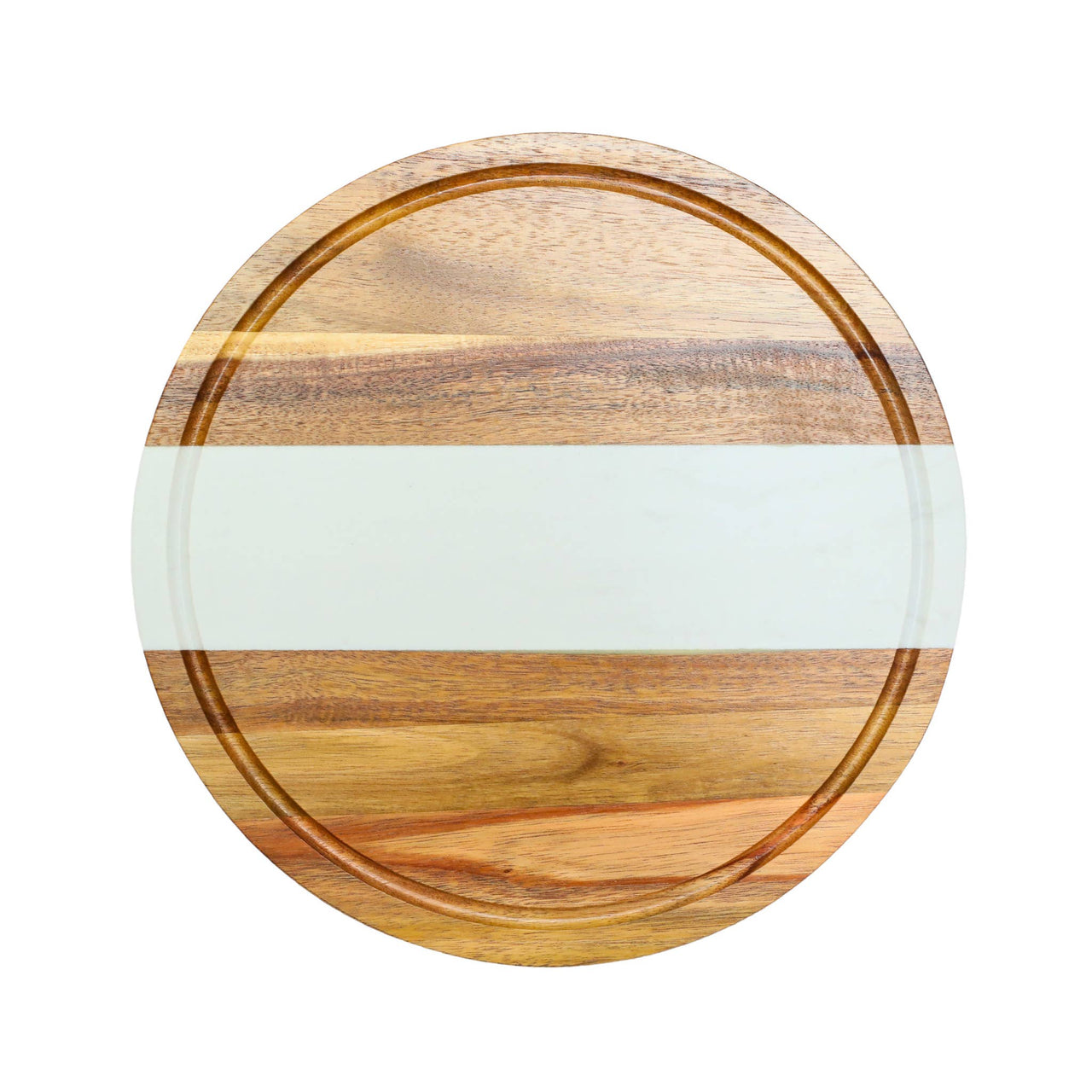 White Marble and Acacia Wood Round Charcuterie Board - 11"