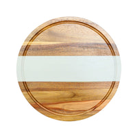 White Marble and Acacia Wood Round Charcuterie Board - 11