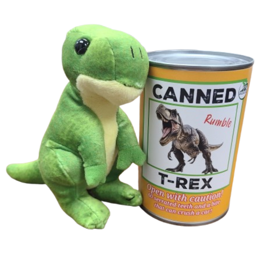 Canned Gifts - Rumble the Canned T-Rex Dinosaur Plush w/Funny Jokes: Pop Top Lid