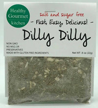 Packaged product from Healthy Gourmet Kitchen with 'Dilly Dilly' branding on a white background