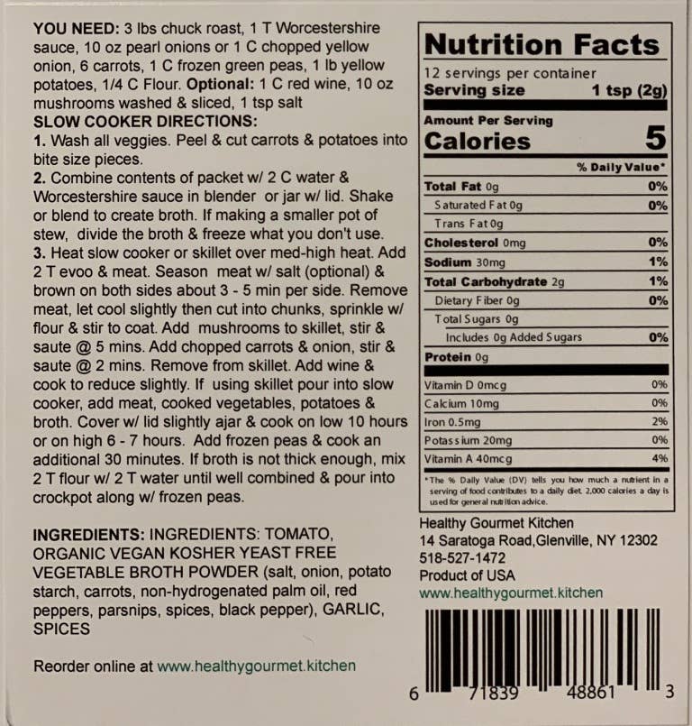 Nutrition label and recipe instructions for a food product on a white background