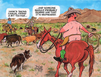 Greeting Card - Rearview of nekked cowboy on horse