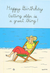 Greeting Card - Woman sitting in chair on beach