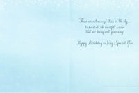 Greeting Card - Blonde angel on crescent moon