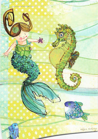 Greeting Card - Mermaid and seahorse, fish