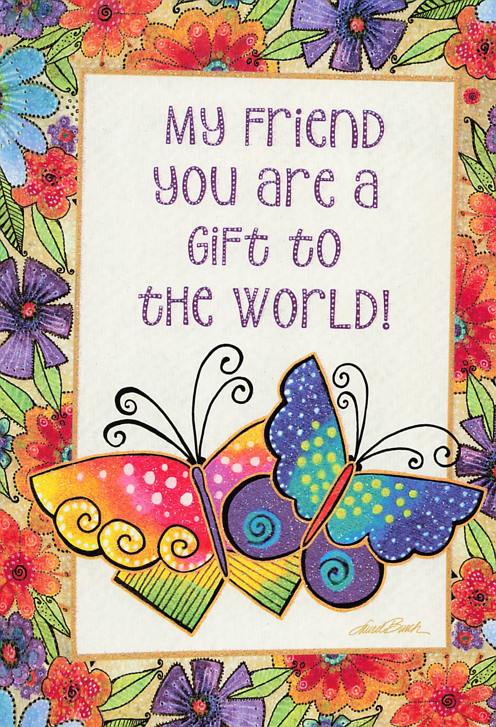 Greeting Card - Floral border with two large butterflies