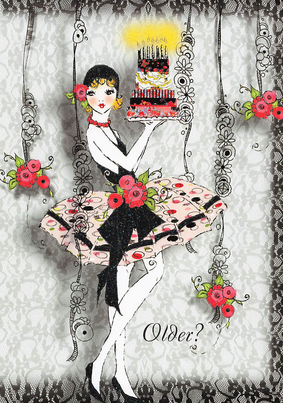 Greeting Card - Frou frou girl carrying cake