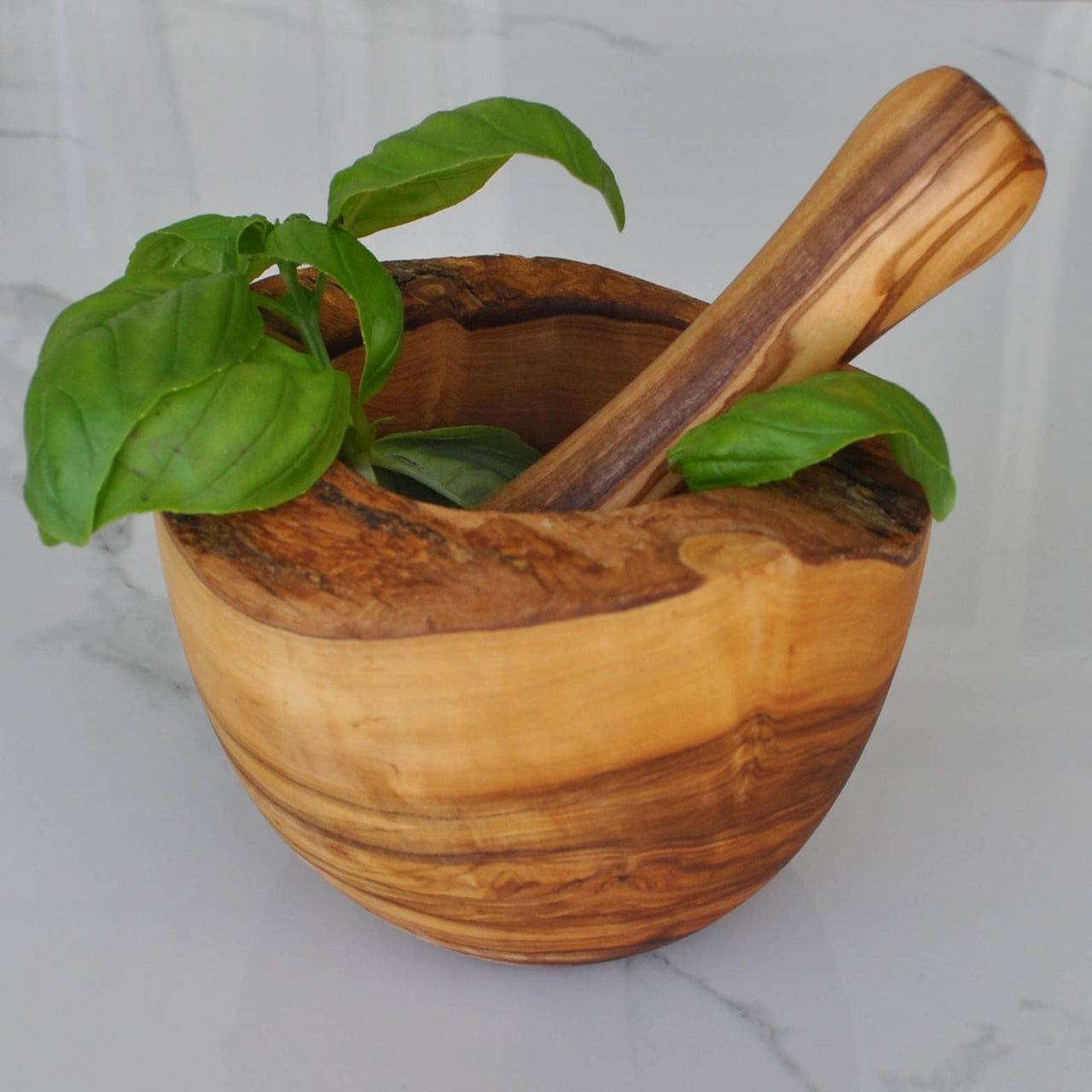 Olive Wood Mortar and Pestle - Natural Style: 5.5''