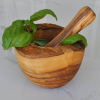 Olive Wood Mortar and Pestle - Natural Style: 5.5''