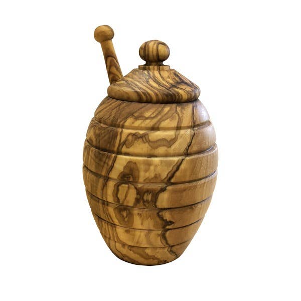 Olive Wood Honey Pot with Honey Dipper