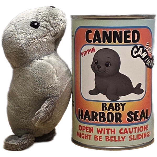 Canned Gifts - Canned Baby Harbor Seal | Stuffed Mini Seal Plush w/Jokes: Regular Lid