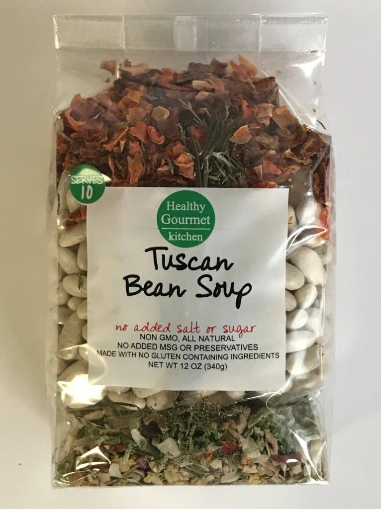 Package of Tuscan Bean Soup mix from Healthy Gourmet Kitchen on a white background