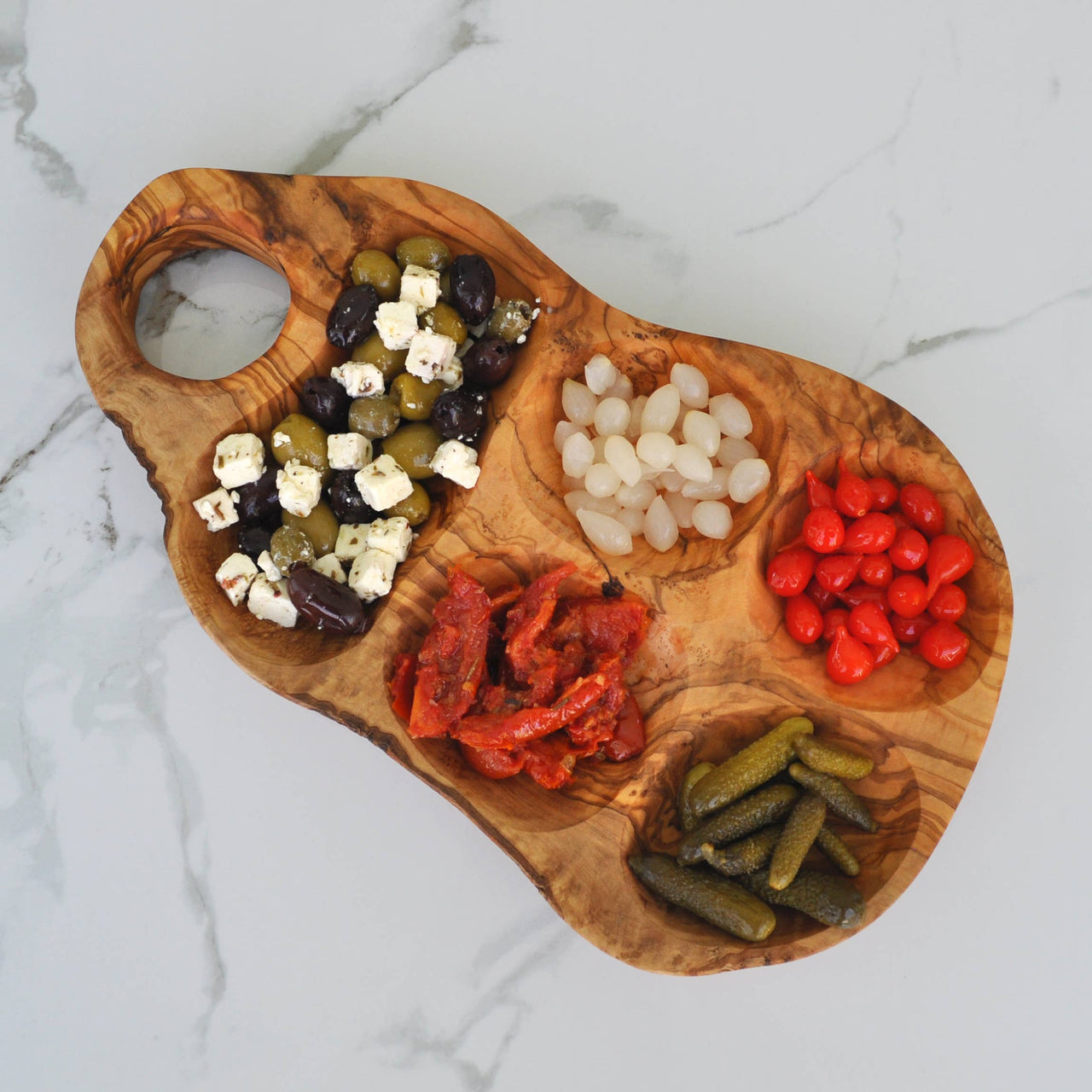 Naturally Med Inc. - Olive Wood 5 Compartment Appetizer Serving Tray