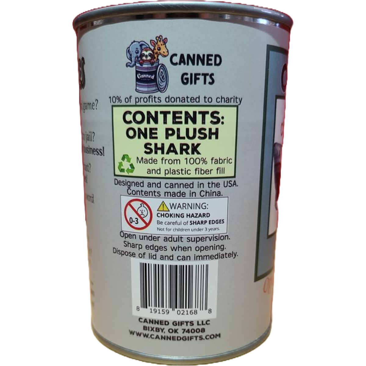 Canned Gifts - Canned Shark | Stuffed Animal Plush w/Jokes | Unique Gift: Pop Top Lid