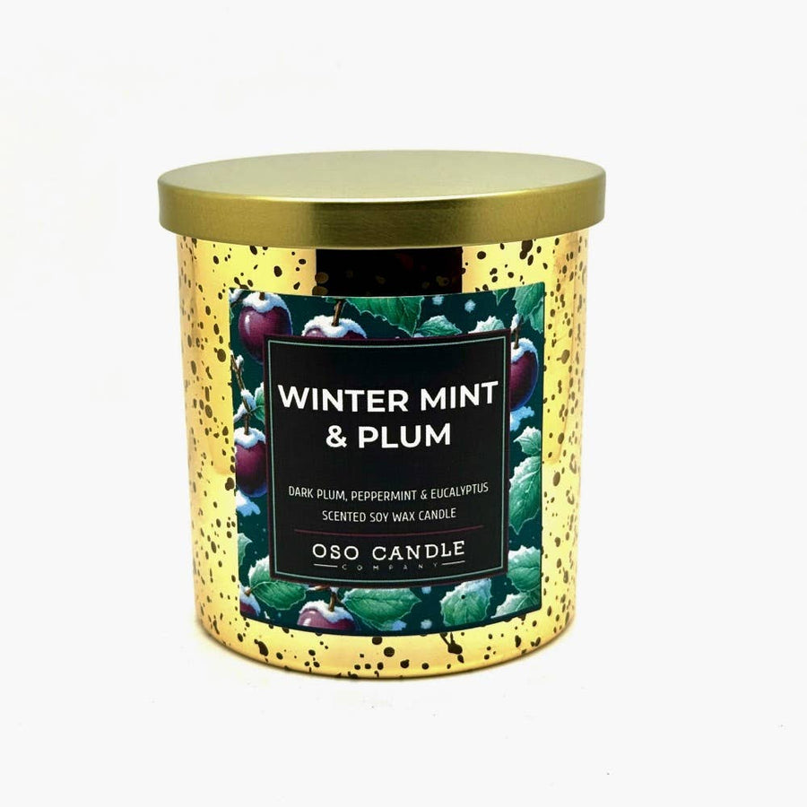 Oso Candle Company - Winter Mint and Plum | Scented Soy Wax Candle: 8.5 oz Glass Jar / Metal Lid