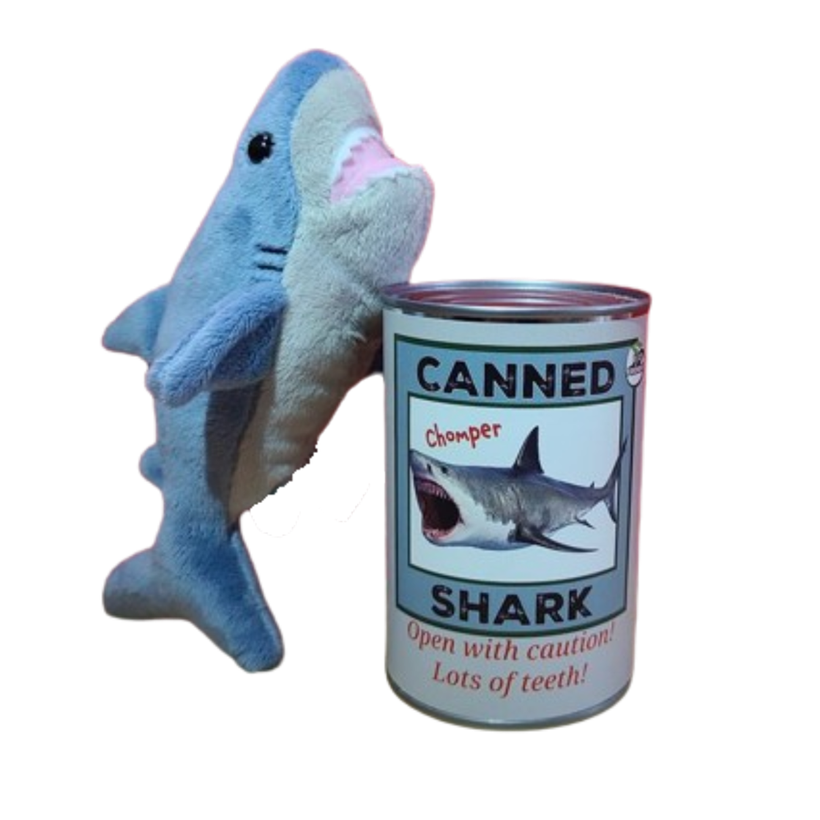 Canned Gifts - Canned Shark | Stuffed Animal Plush w/Jokes | Unique Gift: Pop Top Lid