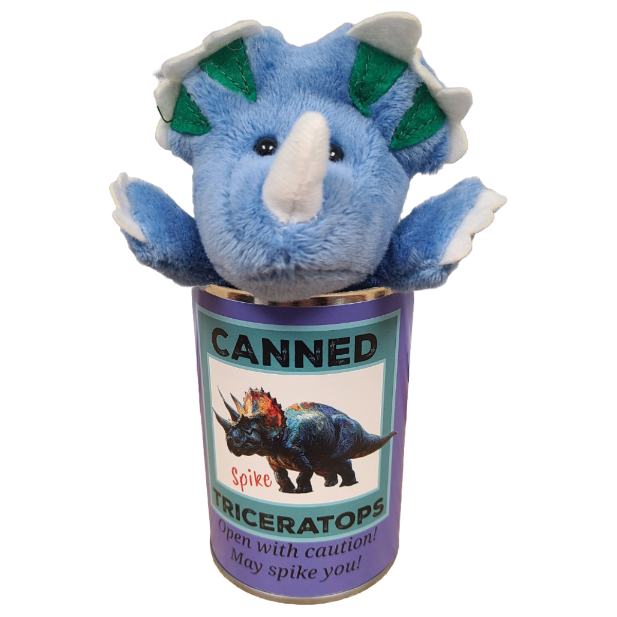 Canned Gifts - Spike the Canned Triceratops Dinosaur Plush w/Funny Jokes: Pop Top Lid