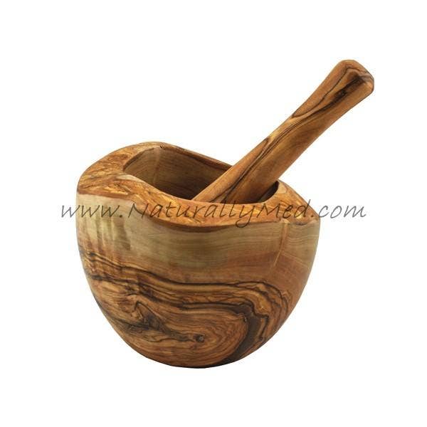Olive Wood Mortar and Pestle - Natural Style: 5.5''
