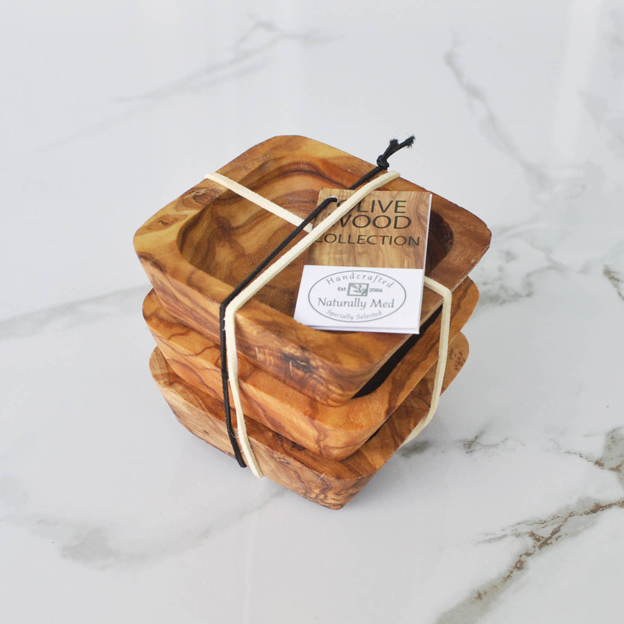 Naturally Med Inc. - Olive Wood Square Dipping Bowl  Gift Set - 3  pieces