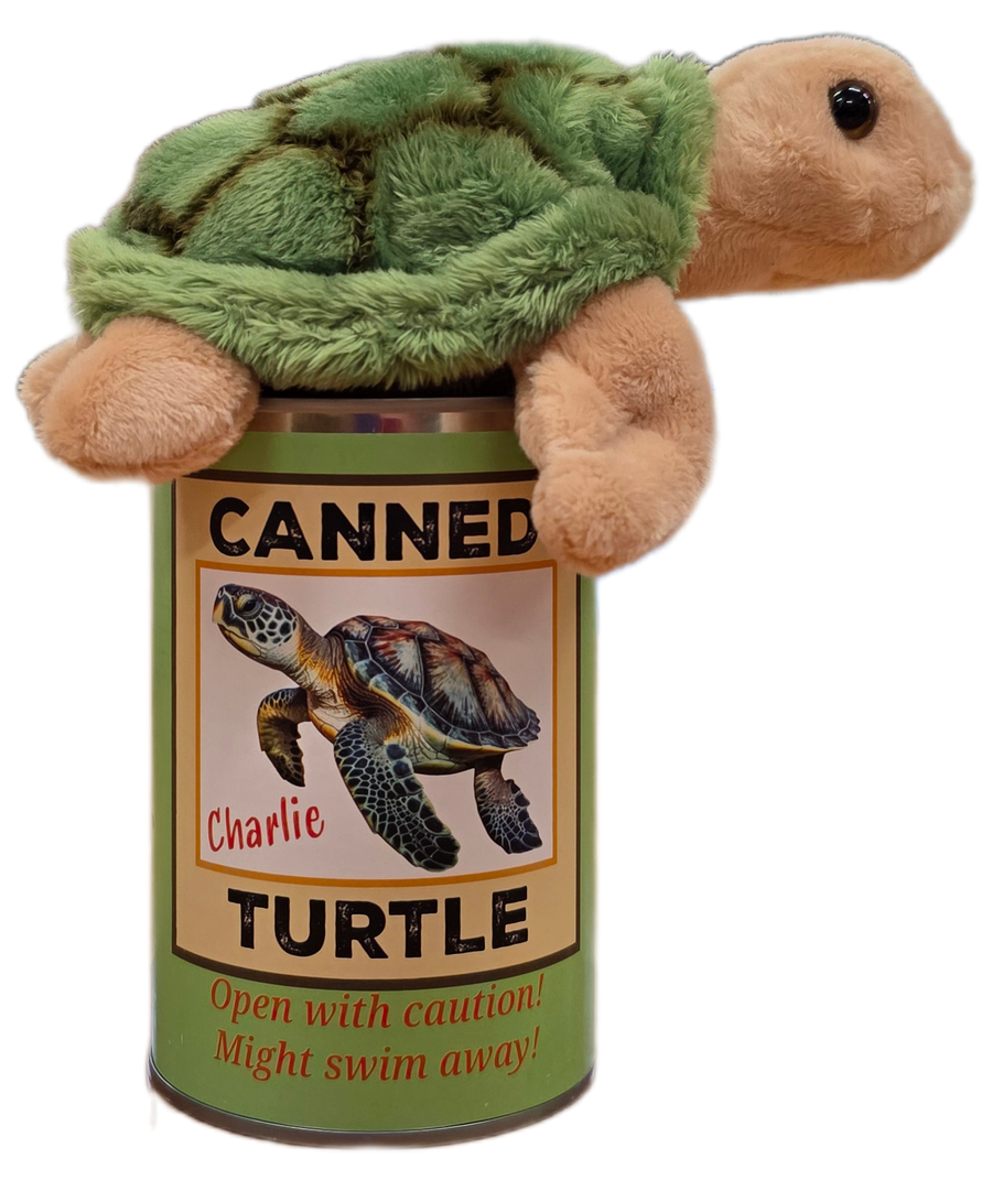 Canned Gifts - Canned Sea Turtle Stuffed Animal Plush w/Jokes | Unique Gift: Pop Top Lid