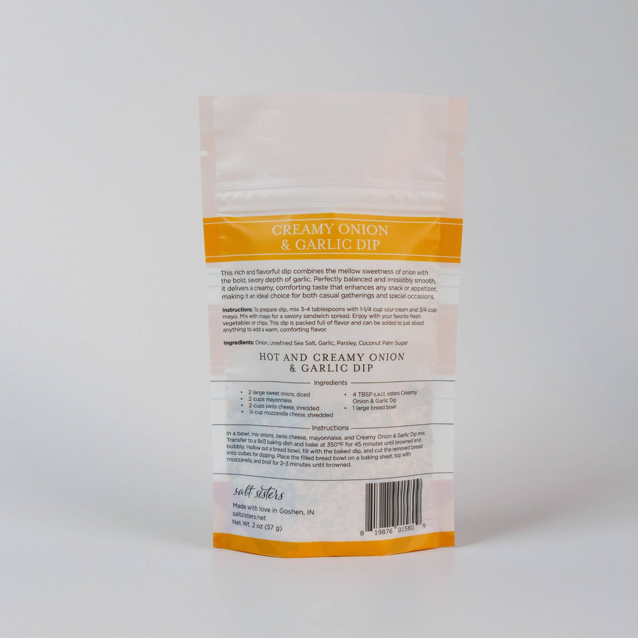 Salt Sisters - Dip Seasoning Mix - Creamy Onion & Garlic - Packaged Weights: 2 oz