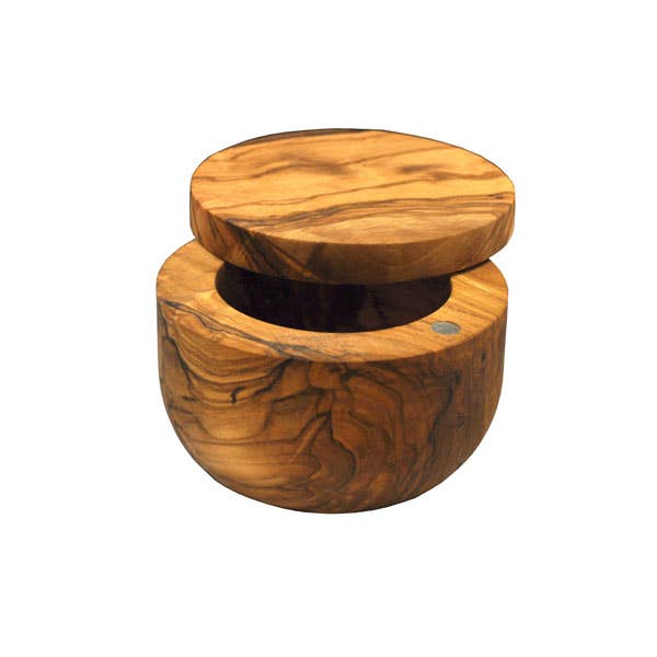 Olive Wood Salt Cellar With Pivoting Magnetic Lid