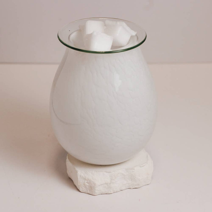 Marble Glass Wax Melter - White