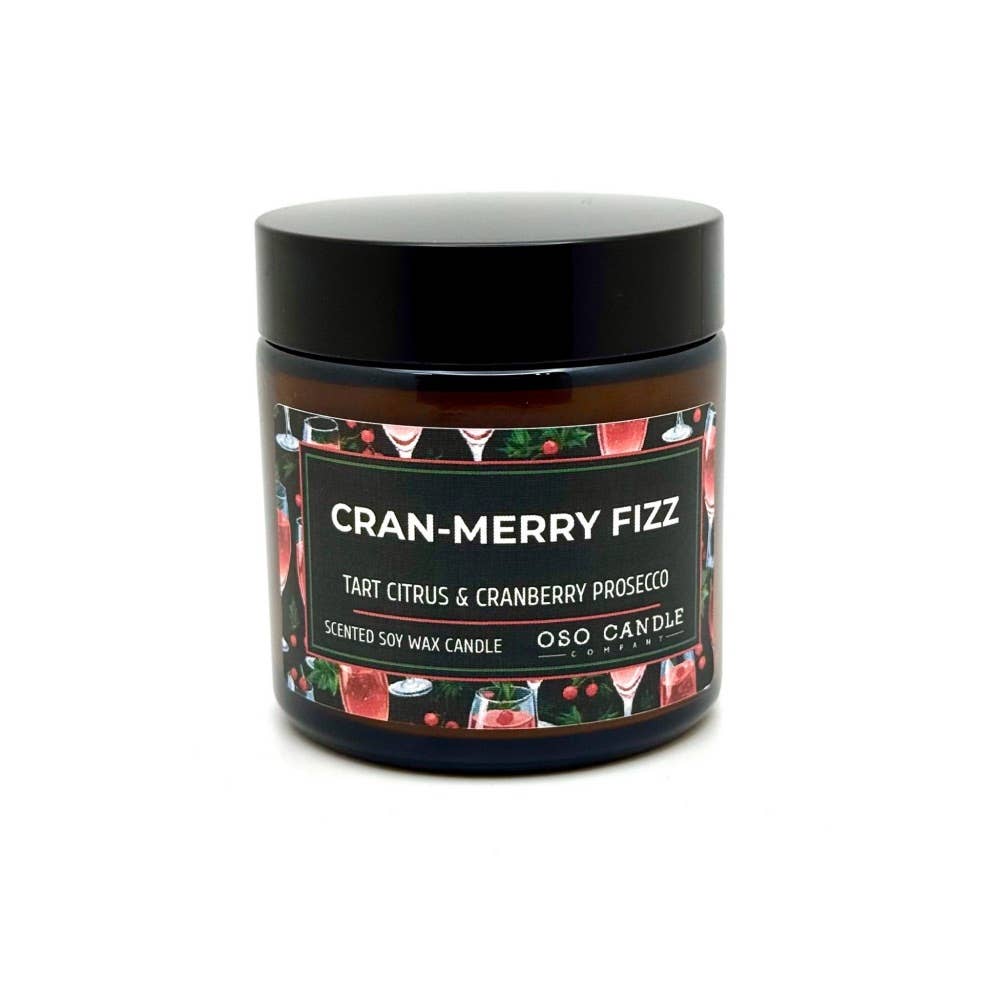 Oso Candle Company - Cran-Merry Fizz | Scented Soy Wax Candle: 3.5 oz Amber Glass Jar / Plastic Lid