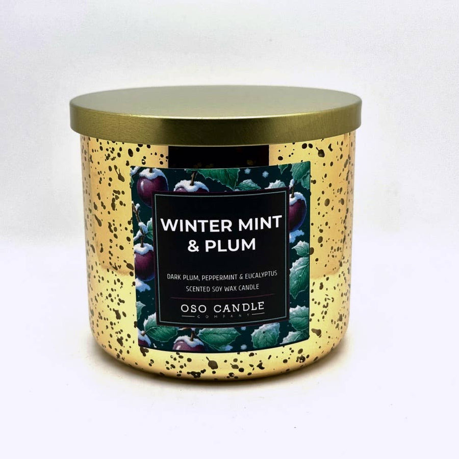 Oso Candle Company - Winter Mint and Plum | Scented Soy Wax Candle: 8.5 oz Glass Jar / Metal Lid