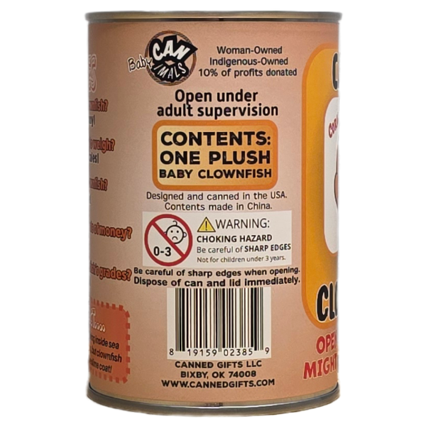 Canned Gifts - Canned Baby Clownfish | Stuffed Mini Fish Plush w/Jokes: Regular Lid