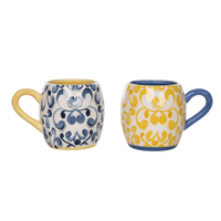 Set of 2 - Ceramic Indigo Citrus Mug - Yellow & Blue - Spring Decor