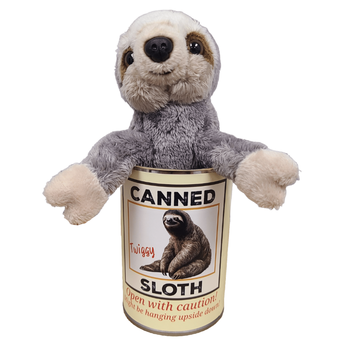 Canned Gifts - Twiggy the Canned Sloth Stuffed Animal Plush w/Funny Jokes: Pop Top Lid
