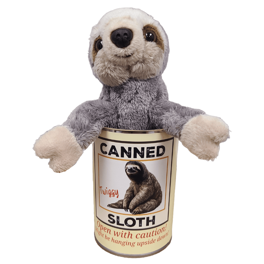 Canned Gifts - Twiggy the Canned Sloth Stuffed Animal Plush w/Funny Jokes: Pop Top Lid
