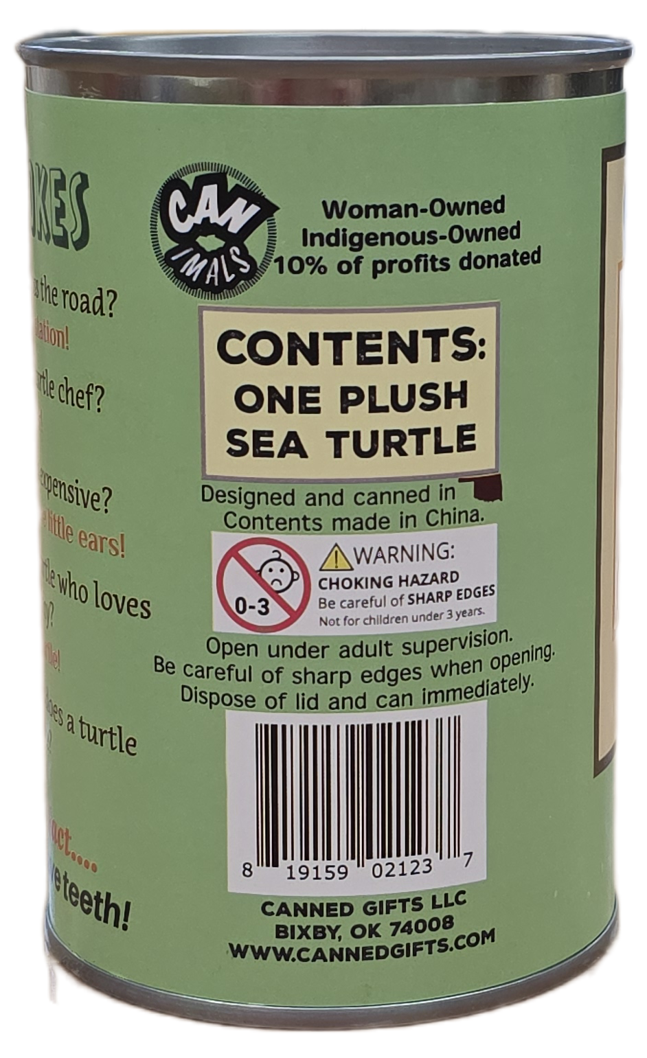 Canned Gifts - Canned Sea Turtle Stuffed Animal Plush w/Jokes | Unique Gift: Pop Top Lid