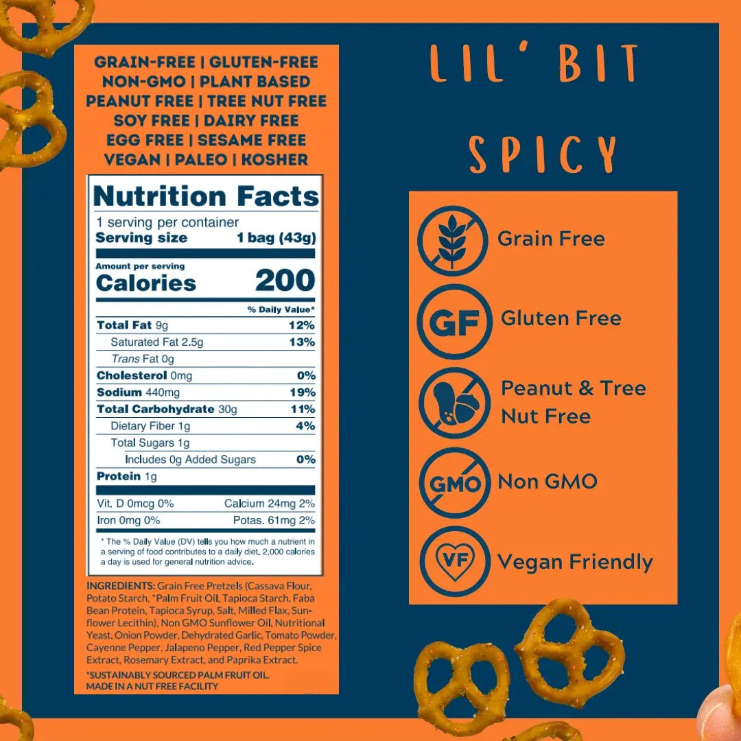 Spicy Grain Free Pretzels  - Mini Bags 1.5oz