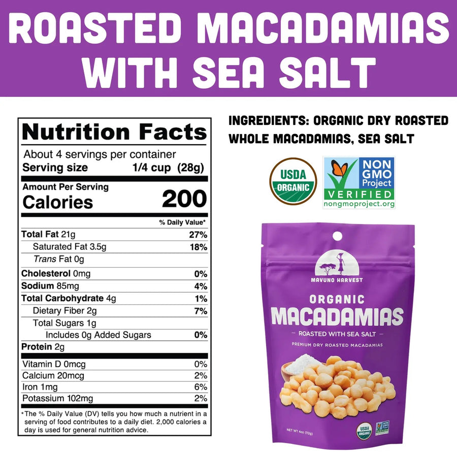 Organic Macadamias - Dry Roasted with Sea Salt