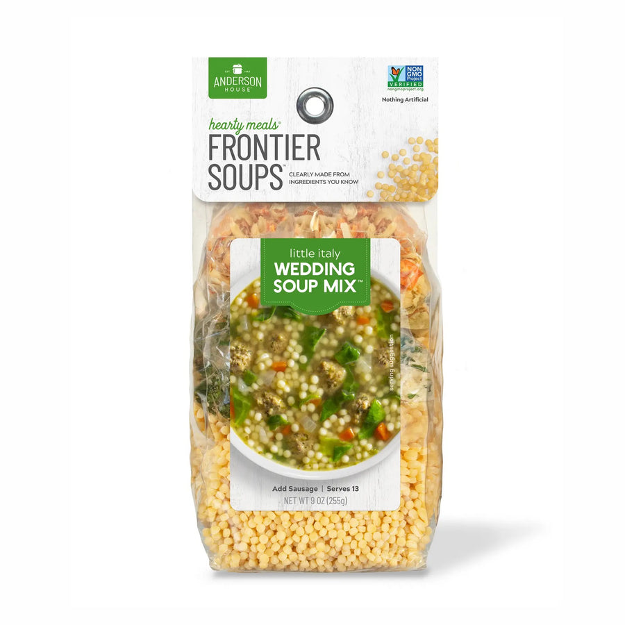 Package of Frontier Soups Little Italy Wedding Soup Mix on a white background