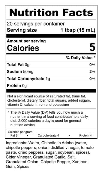 Nutrition facts label for a product with serving size, calories, and ingredient list.
