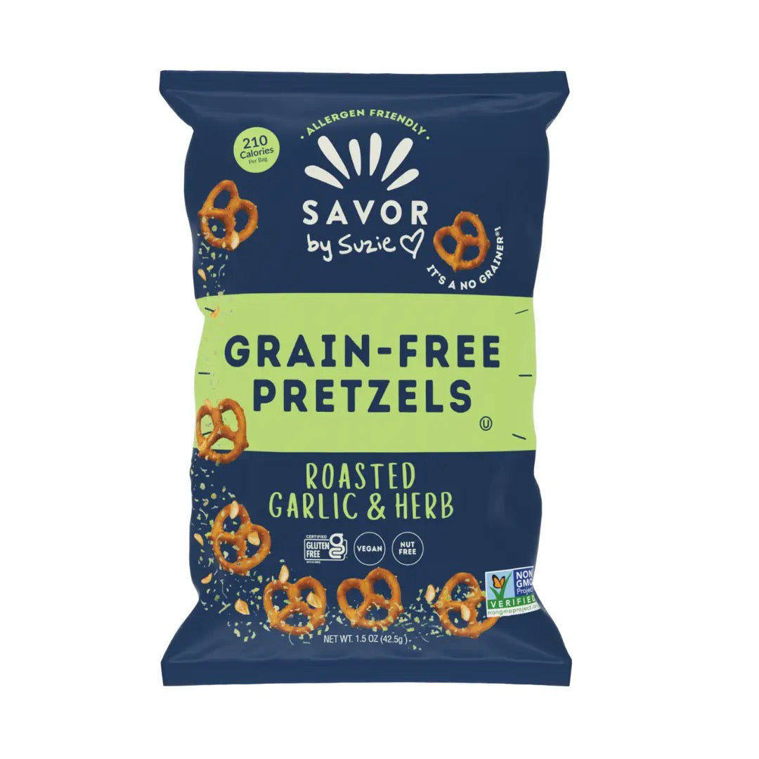 Grain Free Pretzels  - Roasted Garlic & Herb - Mini Bag 1.5 oz